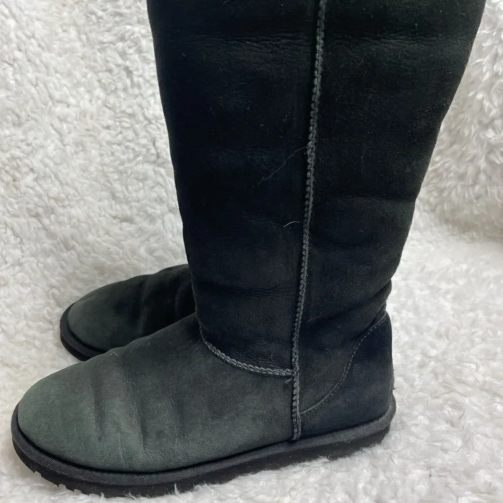 UGG Australia leather  black classic tall boots sheepskin shearling lining SZ9